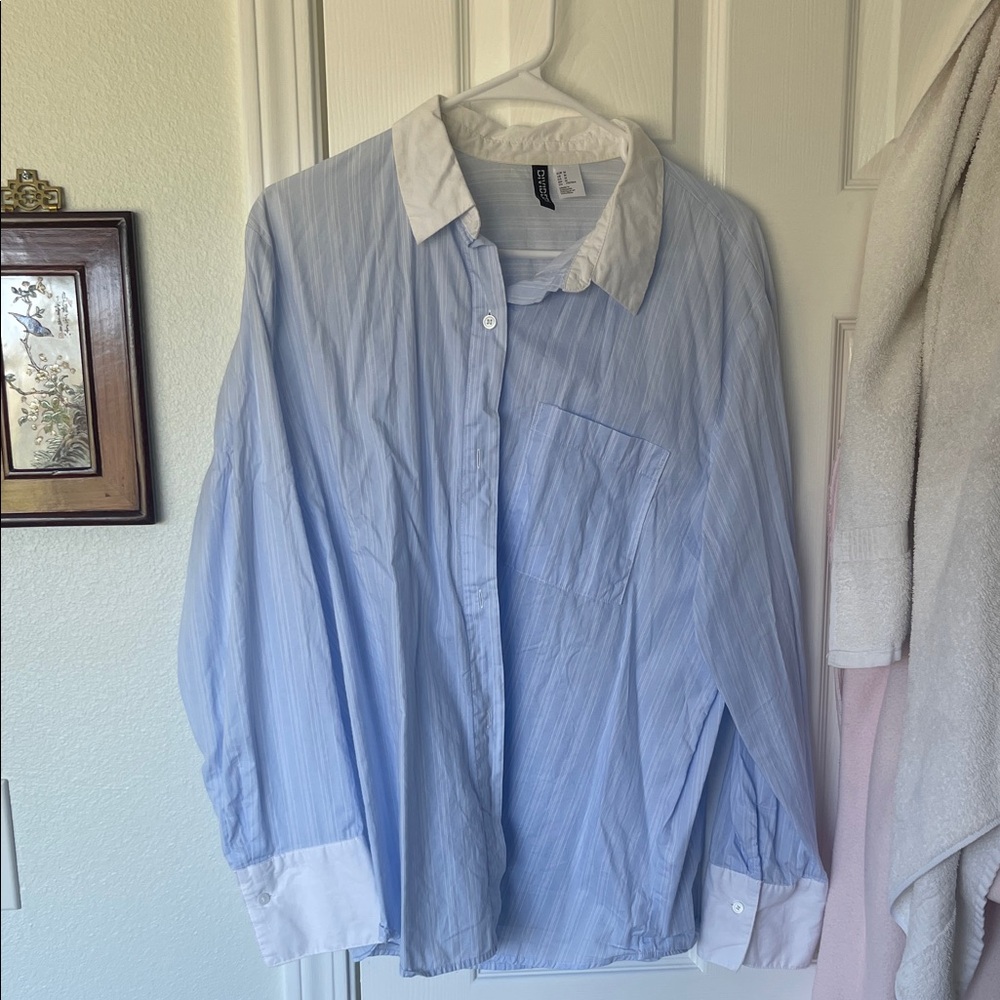 Blue and White Striped Button-Up Shirt